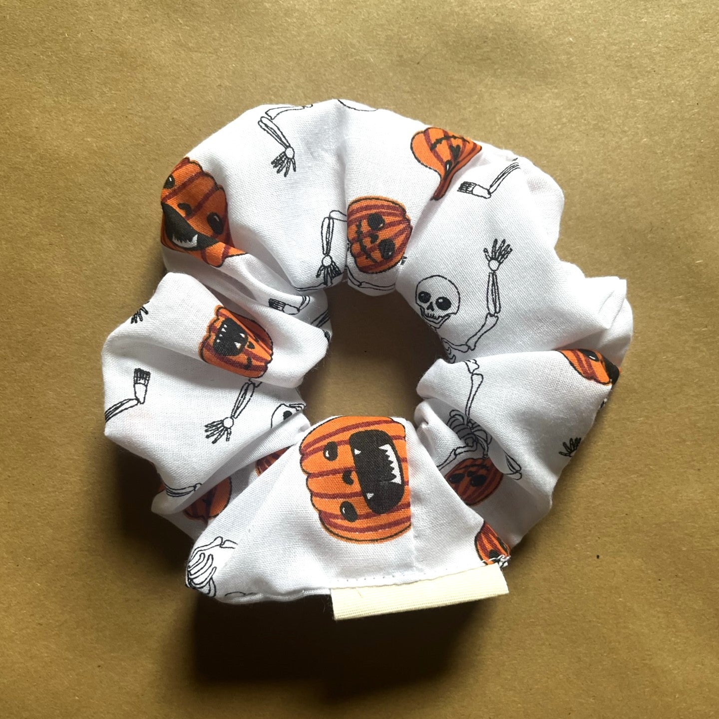 Halloween Pumpkin Skeleton Scrunchie