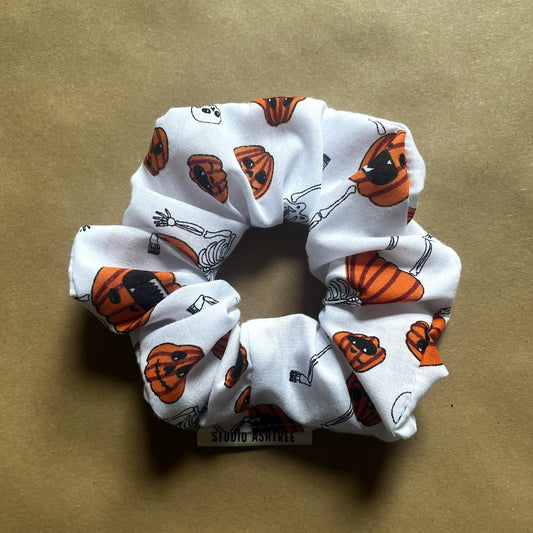 Halloween Pumpkin Skeleton Scrunchie